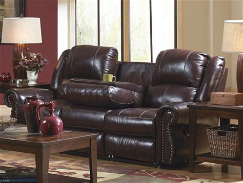 Livingston Leather Reclining Sofa With Drop Down Table By Catnapper 4505