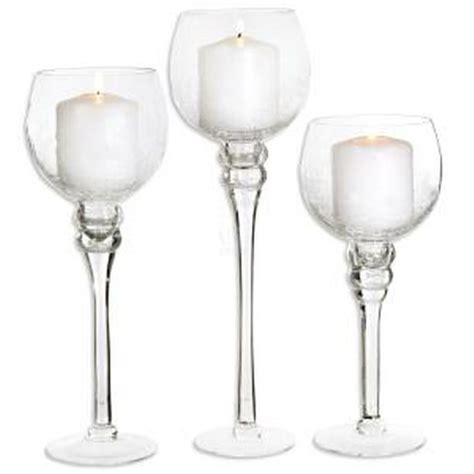 Clear Crackled Glass Hurricane Candle Holders Set Of 3 Assorted Sizes