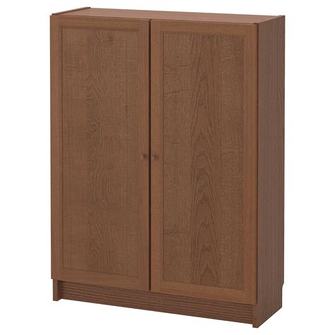 Billyoxberg Bookcase With Doors Brown Ash Veneer 80x30x106 Cm Ikea