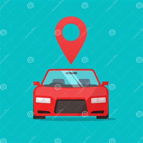 Automobile With Map Pointer Vector Sign Flat Cartoon Car Or Auto With