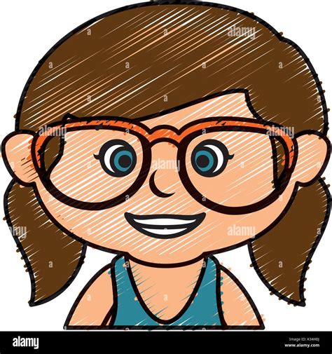 Cute Little Girl With Glasses Character Vector Illustration Design