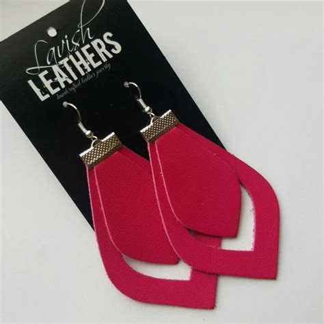 Double Cut Illuminated Bright Pink Leather Earrings Lavish Leathers