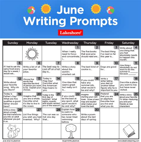 June Writing Prompts Free June Writing Prompt Calendar Artofit