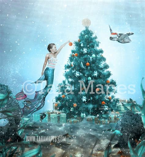 Christmas Mermaid Underwater Decorating Tree Mermaid With Turtle