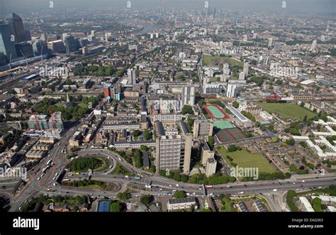 Aerial View Of Poplar In East London Looking West Along The A13 Towards