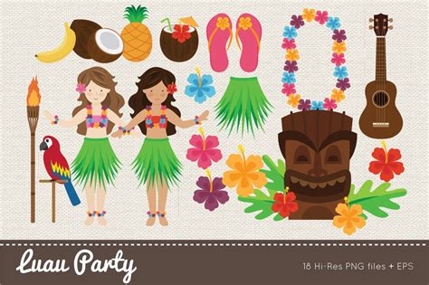 Hawaii Luau Party Clipart Vector Gráfico Por Peachycottoncandy