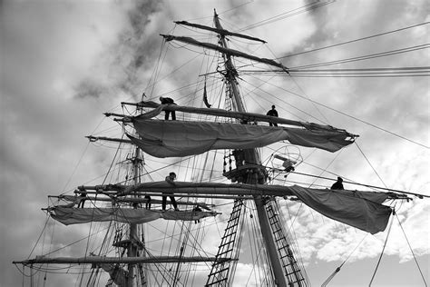 Sailors Working In The Rigging Monochrome Photograph By Ulrich Kunst