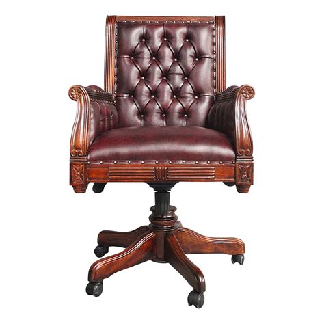 Solid Mahogany Swivel Office Chair Classic Antique Style Reproduction