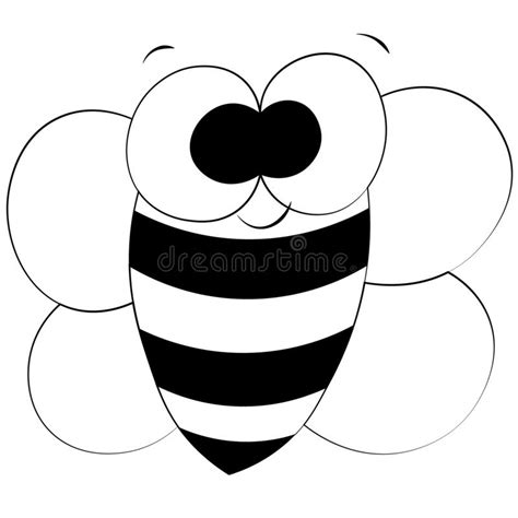 Cute Cartoon Bee Draw Illustration In Black And White Stock Vector