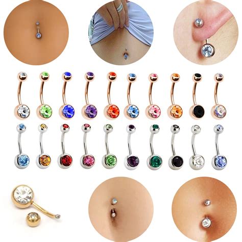 Gem Belly Bars Double Crystal Surgical Steel Navel Bar Belly Etsy