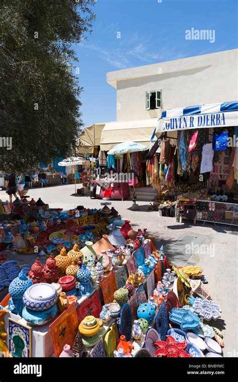 Shops Selling Local Ceramics In The Centre Of Midoun Djerba Tunisia