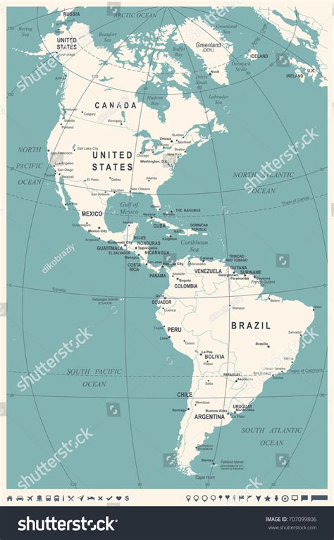 North And South America Map Vintage Detailed Royalty Free Stock