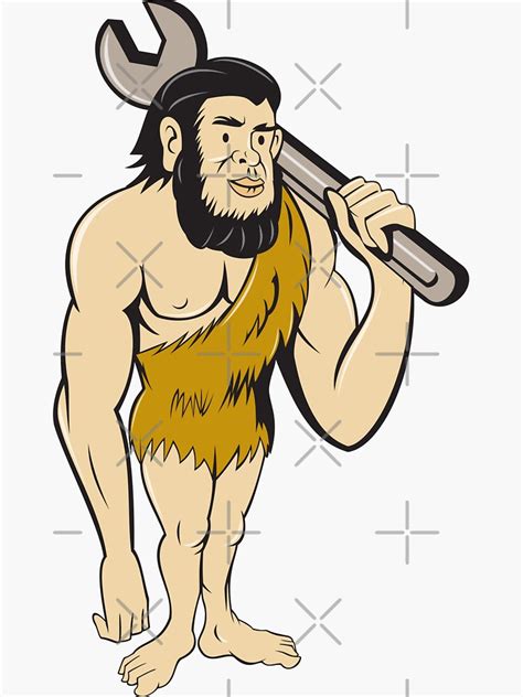 Neanderthal Caveman With Spanner Cartoon Sticker For Sale By