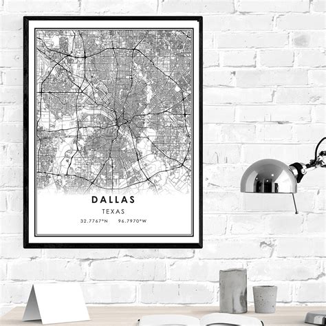 Dallas Map Print Poster Canvas Dallas City Map Print Poster Etsy