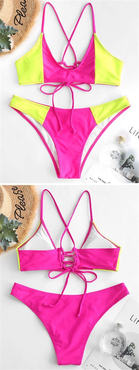 Color Block Crisscross Bralette Bikini Swimsuit | Bikinis, Bikini swimsuits, Swimsuits