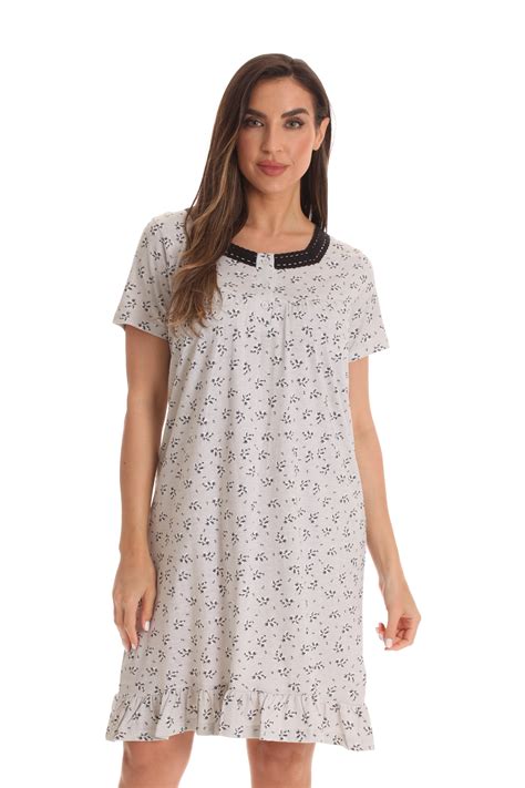 Dreamcrest Dreamcrest 100 Cotton Short Sleeve Nightgown For Women With Lace Trim Grey Large
