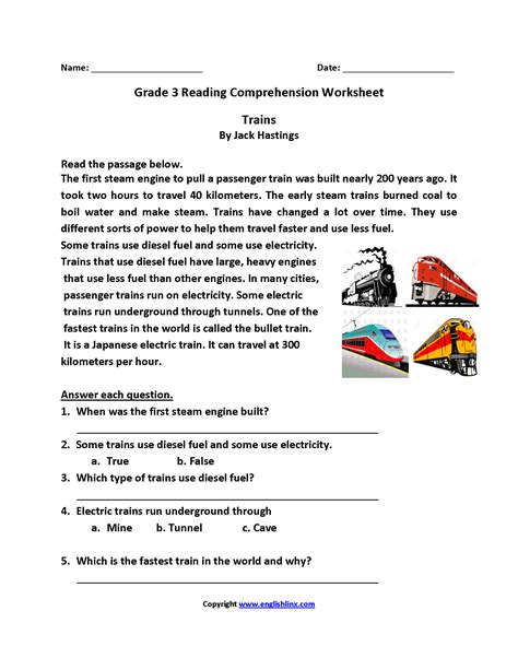 Grade Reading Comprehension Worksheets Pdf Printable