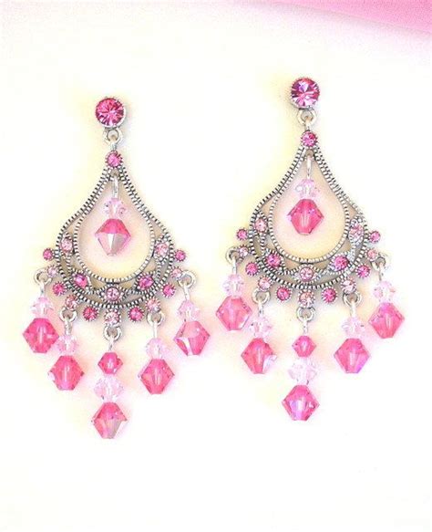 Pink Crystal Chandelier Earrings Swarovski Pink Earrings Etsy In