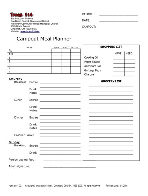 Bsa Meal Planning Worksheet Fill Out And Sign Online Dochub