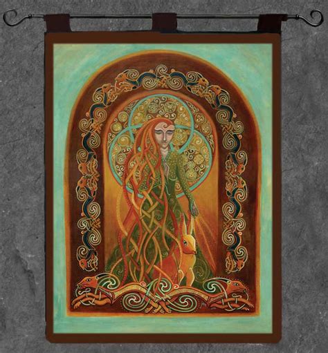 Celtic horse print tapestry, irish full bed spread, renaissance festival wall hanging, welsh table cloth, 100% cotton decoration. MELANGELL of the Hares Wall Hanging Celtic Art by Welsh artist Jen Delyth - Official Home Site ...
