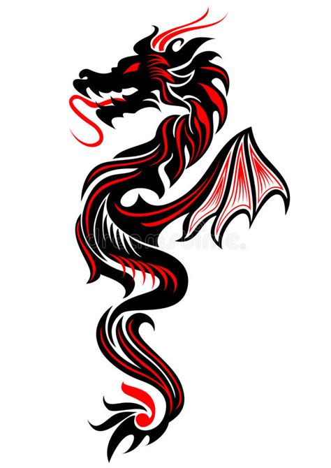 Illustration Tribale Rouge De Vecteur De Tatouage De Dragon
