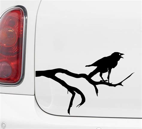 Car Crow On Branch Raven Vinyl Car Decal Sticker Etsy
