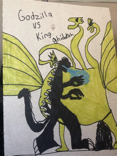Godzilla Vs King Ghidorah Drawing By My Kid Godzilla