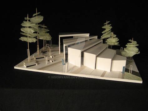 A Model Of A Building With Trees On Top