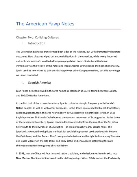 The American Yawp Notes Cha 2 1 The American Yawp Notes Chapter