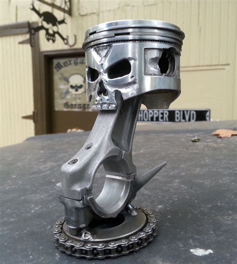 Slinger Hand Carved Skull Piston From Morgans Garage Metal Art