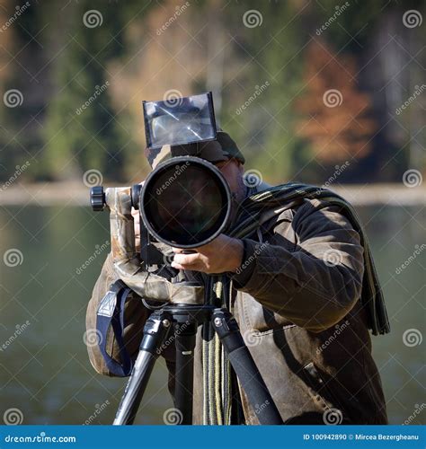 Wildlife Photographer Outdoor In Action Stock Photo Image Of