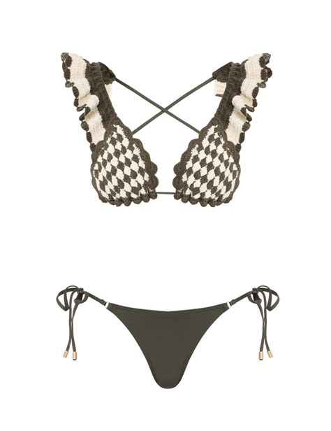 Devi Crochet Triangle Bikini Khaki Cream Online Zimmermann