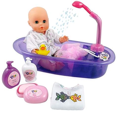 Liberty Imports Babe Baby Bathtime Doll Bath Set Real Working Bathtub With Detachable