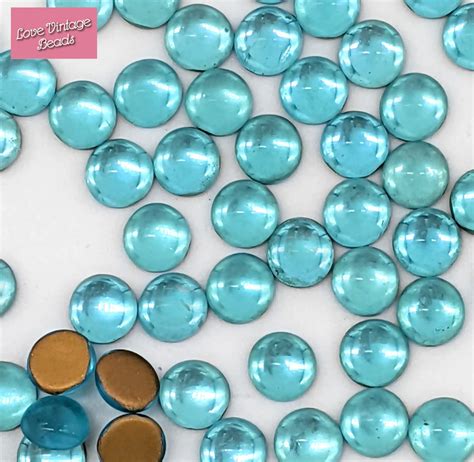 20x Old Turquoise Blue Glass Cabochons 8mm Round Foiled Etsy