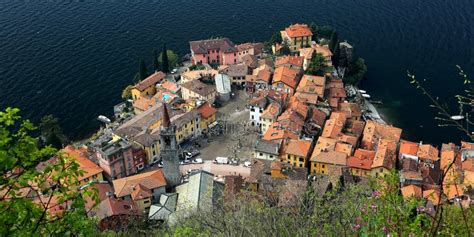 Aerial View Of Varenna A Beautiful Village By Lake Como Italy Stock