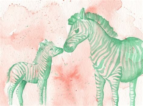 Items Similar To Zebra Mom And Baby Original Watercolor Painting 5x7