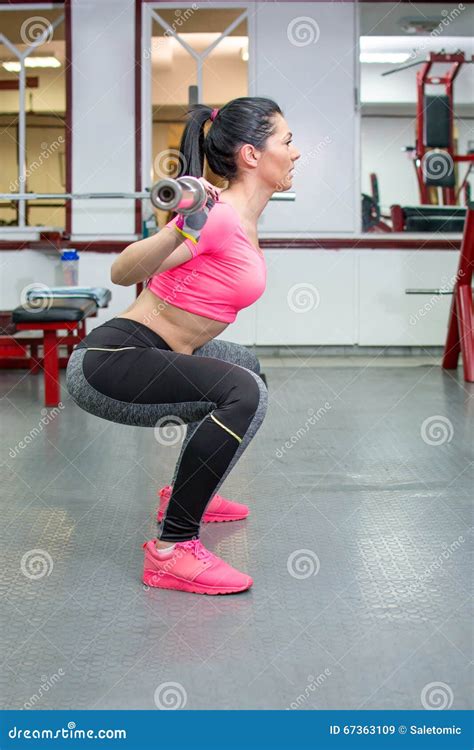 Girl Doing Squats With A Bar Stock Image Image Of Bend Crossfit