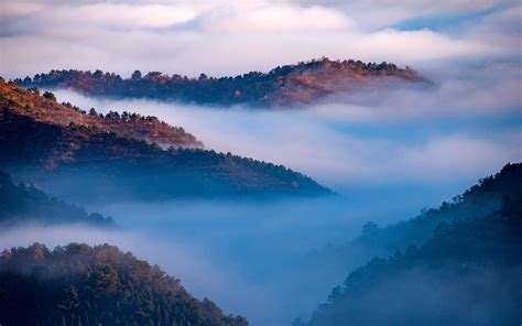 Wallpaper Beautiful Nature Landscape Mountains Top View Clouds Fog