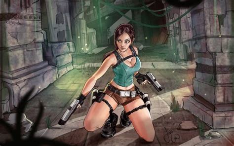 Wallpaper Lara Croft Karya Seni Video Game Art Tomb Raider Payudara Besar 1920x1080
