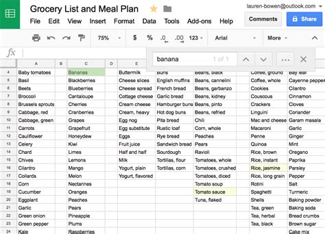 Grocery List Spreadsheet For How I Use Google Sheets For Grocery Shopping And Meal Planning Db