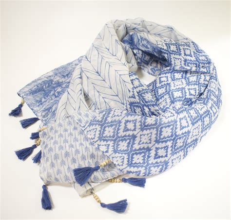 Mixed Pattern Blue And White Scarf In 2021 Blue And White Scarves