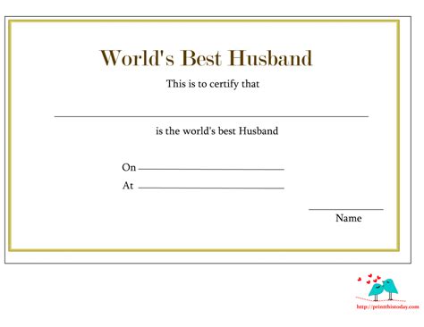 Free Printable Worlds Best Husband Certificates