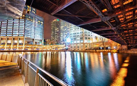 City Night River Bridge Reflection Hdr Wallpaper Coolwallpapersme