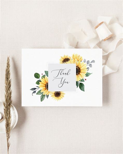 Sunflower Wedding Thank You Card Template Printable Boho Fall Etsy