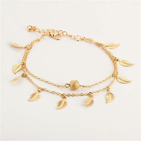 If Me 2017 New Fashion Bohemian Leaf Anklets For Women Gold Color Link