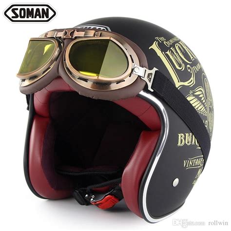 Soman Retro Motorcycle Helmet With Goggles Vintage Scooter Helmet Motor