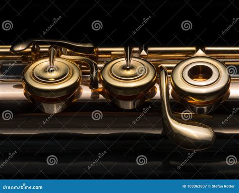 Details Of A Golden Flute Black Background Stock Image Image Of