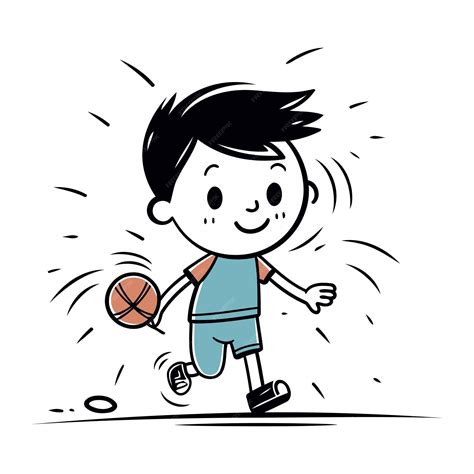 Niño Jugando Al Baloncesto Ilustración Vectorial Estilo De Dibujos Animados Concepto Deportivo