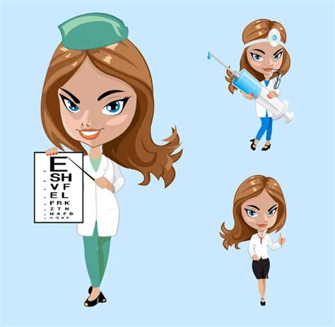 Vector Illustration Set Of Doctors Or Nurse In Different Poses Stock Vector Image By ©lectermd