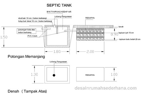 Hindari membuang air atau deterjen bekas cucian ke closet yang mengarah ke berikut ini adalah gambar septictank dan resapan yang bisa di download secara gratis gambar denah septic tank dan resapan. Contoh Gambar dan Biaya Septic Tank Rumah Tinggal | desainrumahsederhana.com